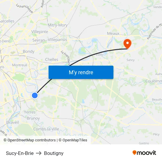 Sucy-En-Brie to Boutigny map
