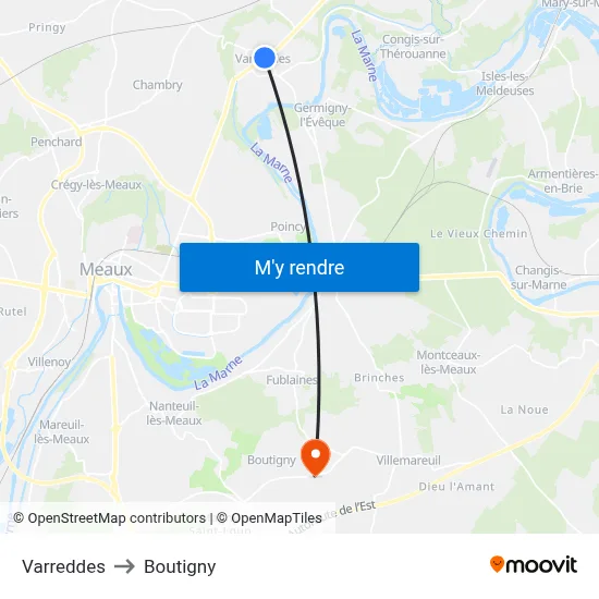 Varreddes to Boutigny map
