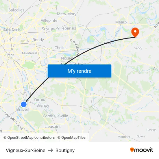 Vigneux-Sur-Seine to Boutigny map