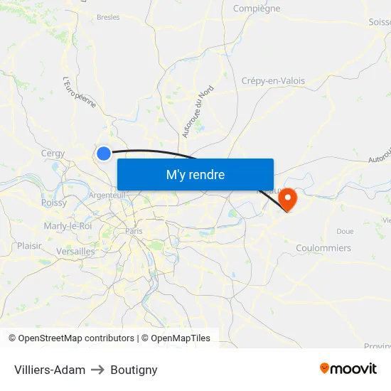 Villiers-Adam to Boutigny map