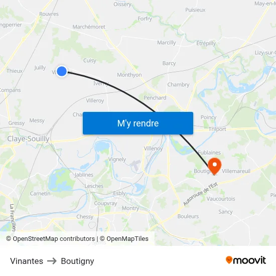 Vinantes to Boutigny map