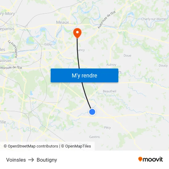Voinsles to Boutigny map