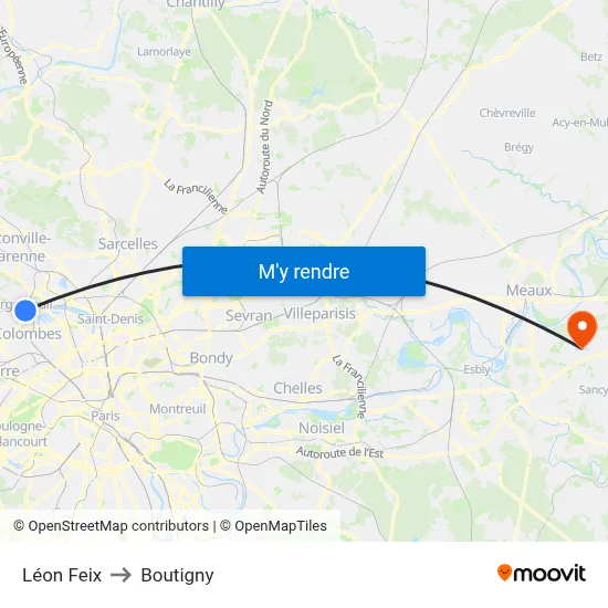 Léon Feix to Boutigny map