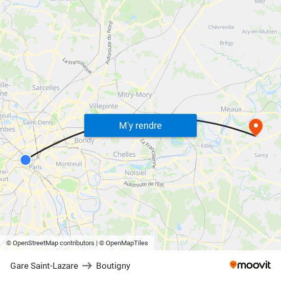 Gare Saint-Lazare to Boutigny map