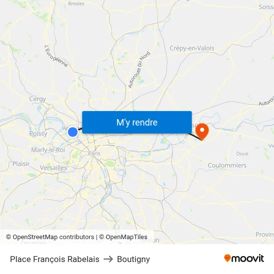 Place François Rabelais to Boutigny map