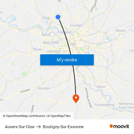 Auvers-Sur-Oise to Boutigny-Sur-Essonne map