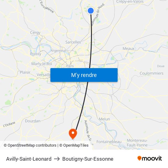 Avilly-Saint-Leonard to Boutigny-Sur-Essonne map