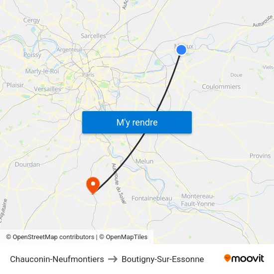 Chauconin-Neufmontiers to Boutigny-Sur-Essonne map