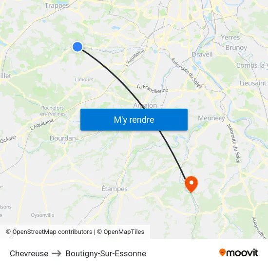 Chevreuse to Boutigny-Sur-Essonne map