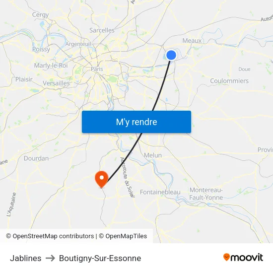 Jablines to Boutigny-Sur-Essonne map