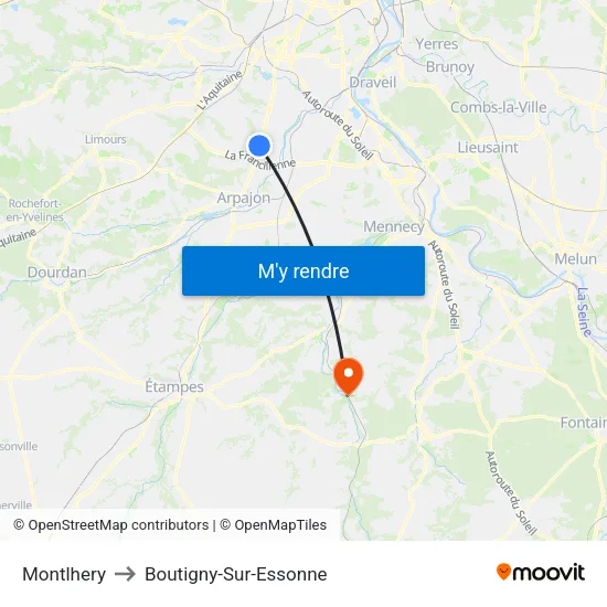 Montlhery to Boutigny-Sur-Essonne map