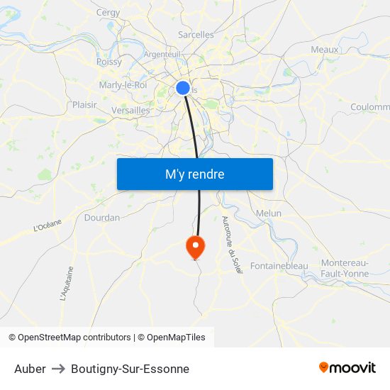Auber to Boutigny-Sur-Essonne map