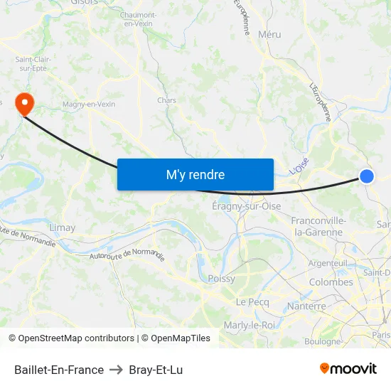 Baillet-En-France to Bray-Et-Lu map