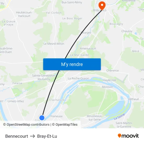 Bennecourt to Bray-Et-Lu map
