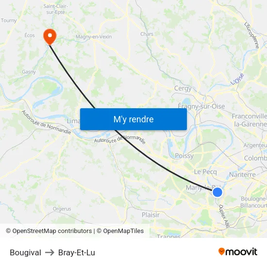Bougival to Bray-Et-Lu map