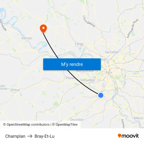 Champlan to Bray-Et-Lu map