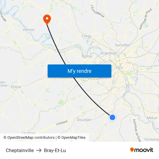 Cheptainville to Bray-Et-Lu map