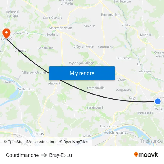 Courdimanche to Bray-Et-Lu map