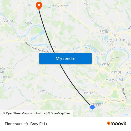 Elancourt to Bray-Et-Lu map