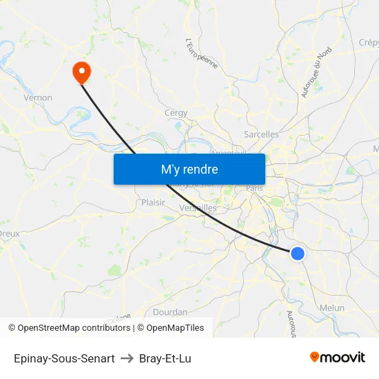 Epinay-Sous-Senart to Bray-Et-Lu map