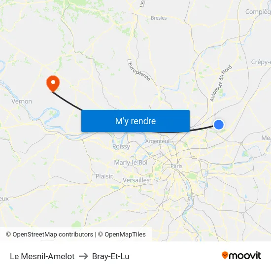 Le Mesnil-Amelot to Bray-Et-Lu map
