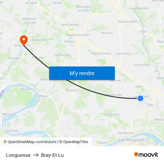 Longuesse to Bray-Et-Lu map