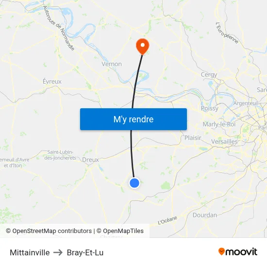 Mittainville to Bray-Et-Lu map