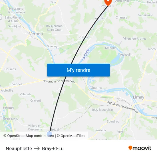 Neauphlette to Bray-Et-Lu map