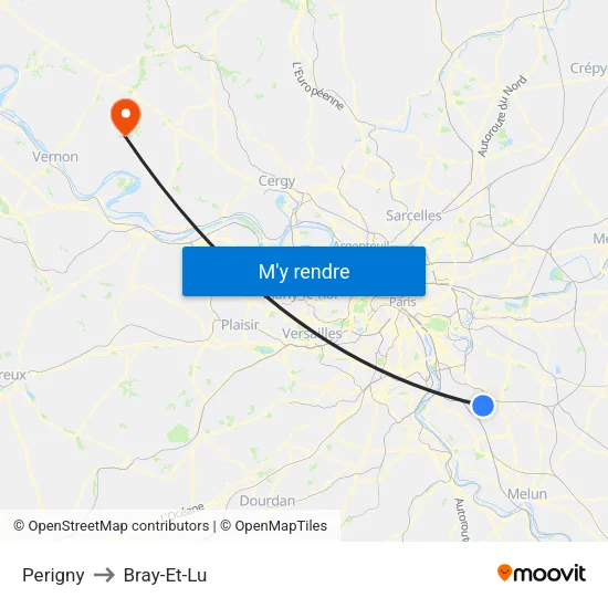Perigny to Bray-Et-Lu map