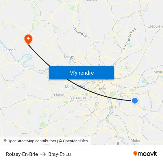 Roissy-En-Brie to Bray-Et-Lu map