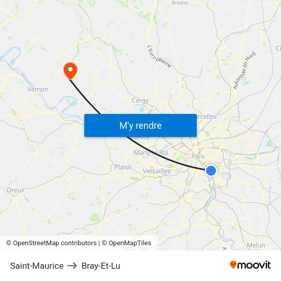 Saint-Maurice to Bray-Et-Lu map