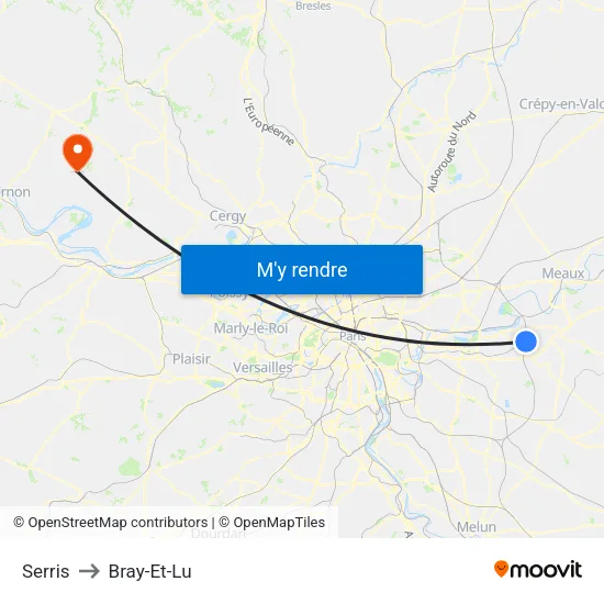 Serris to Bray-Et-Lu map