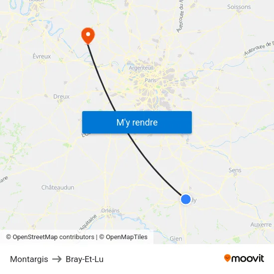 Montargis to Bray-Et-Lu map