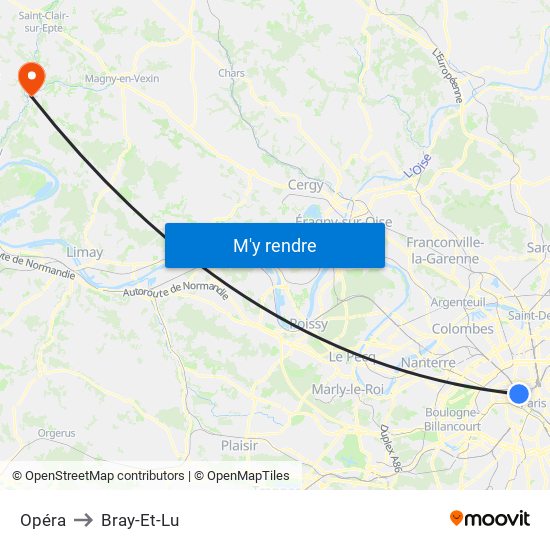 Opéra to Bray-Et-Lu map