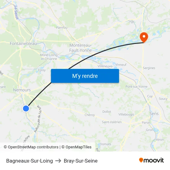 Bagneaux-Sur-Loing to Bray-Sur-Seine map