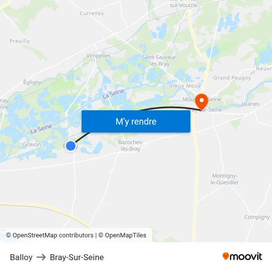 Balloy to Bray-Sur-Seine map