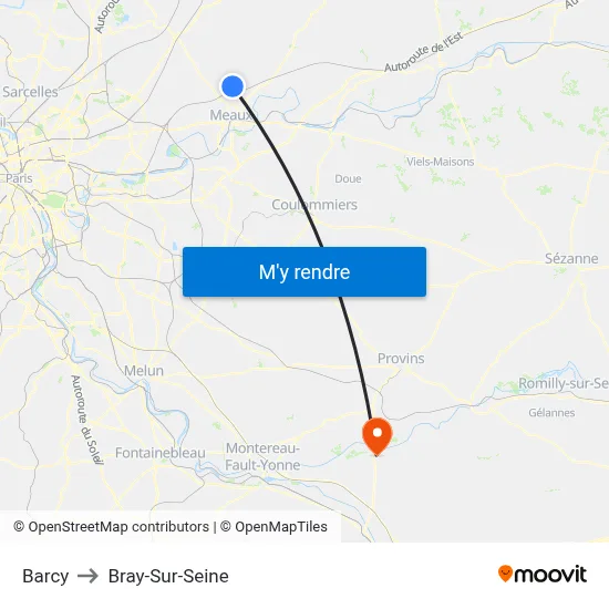 Barcy to Bray-Sur-Seine map