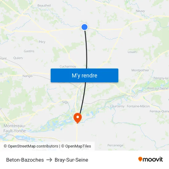 Beton-Bazoches to Bray-Sur-Seine map