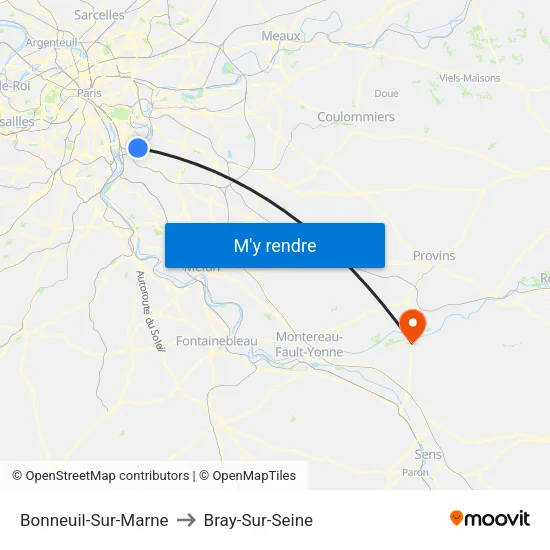 Bonneuil-Sur-Marne to Bray-Sur-Seine map