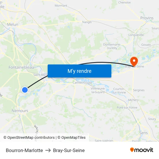 Bourron-Marlotte to Bray-Sur-Seine map