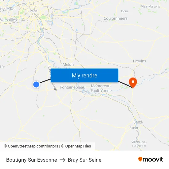 Boutigny-Sur-Essonne to Bray-Sur-Seine map