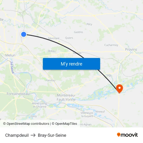 Champdeuil to Bray-Sur-Seine map