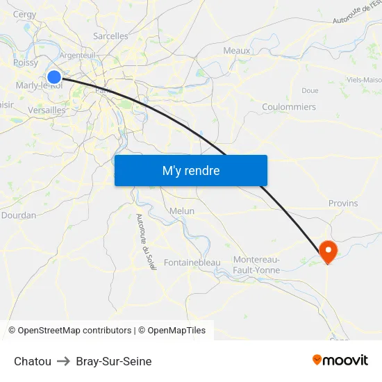 Chatou to Bray-Sur-Seine map