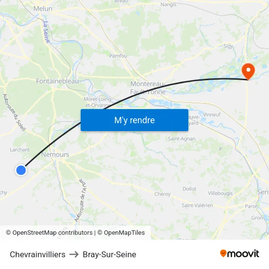 Chevrainvilliers to Bray-Sur-Seine map