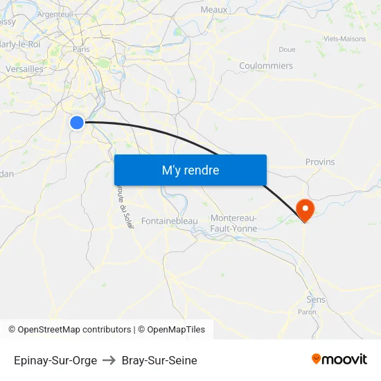 Epinay-Sur-Orge to Bray-Sur-Seine map