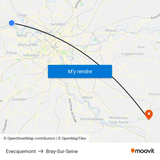 Evecquemont to Bray-Sur-Seine map