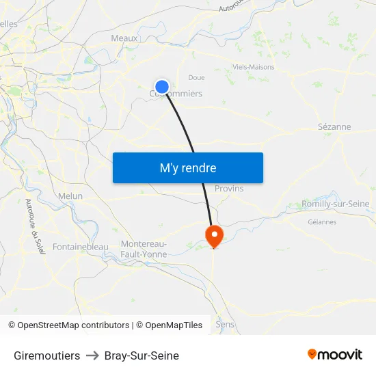 Giremoutiers to Bray-Sur-Seine map