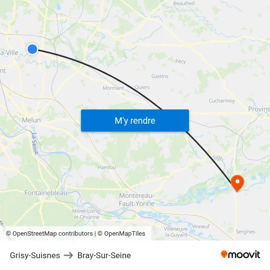 Grisy-Suisnes to Bray-Sur-Seine map