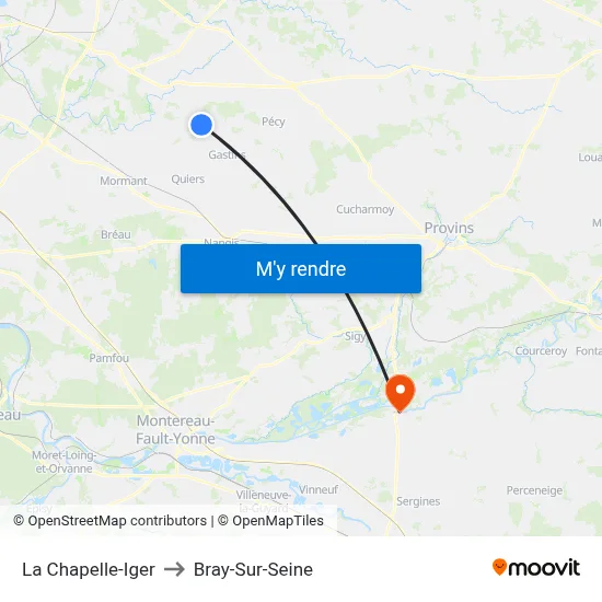 La Chapelle-Iger to Bray-Sur-Seine map