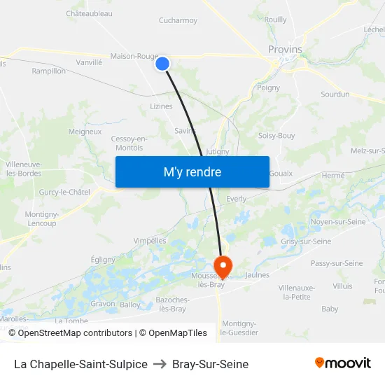 La Chapelle-Saint-Sulpice to Bray-Sur-Seine map
